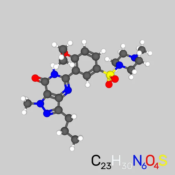 Molécula modelo Viagra. Isolado sobre fundo cinzento. 3d vetor il —  Vetores de Stock