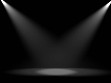 Boş ışıklı sahne. Işık efektleri. Dijital illüstrasyon.