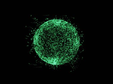 Soyut küre parçacıkların. Siyah arka plan üzerine izole. Digi
