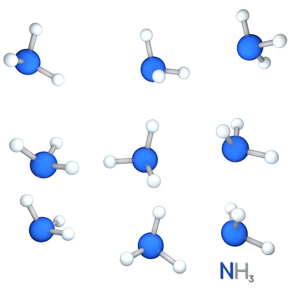 Ammoniak-Modellmolekül. isoliert auf weißem Hintergrund. 3D-Renderi — Stockfoto