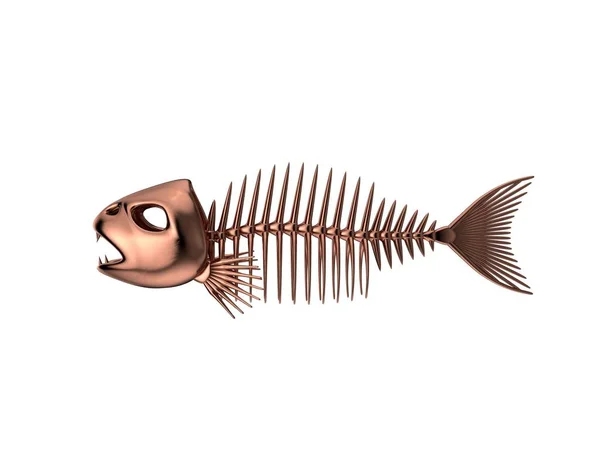 Metallic Fish skeleton. Isolated on white background. 3D renderi — Stock Photo, Image