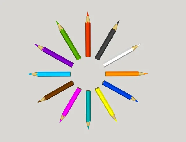 Crayons de couleur. Isolé sur fond gris. Illusion de rendu 3D — Photo