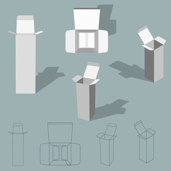 Conjunto de cajas abiertas. Aislado sobre fondo gris.3d Vector illustrati — Vector de stock