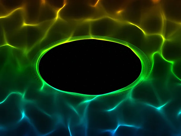 Abstrakte Wellenoberfläche von Teilchen. schwarzer Hintergrund. Ovales Loch. — Stockfoto