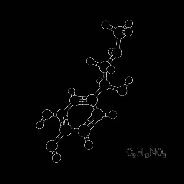 Adrenaline model molecule. Isolated on black  background. Sketch — Stock Photo, Image