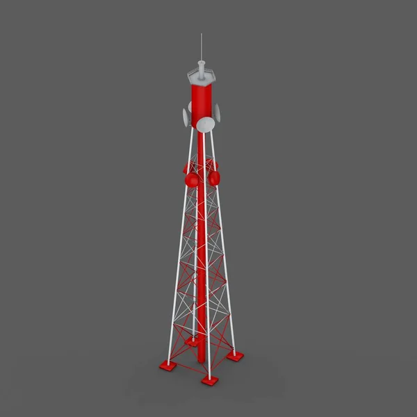 Torre de rádio. Isolado sobre fundo cinzento. Ilustração de renderização — Fotografia de Stock