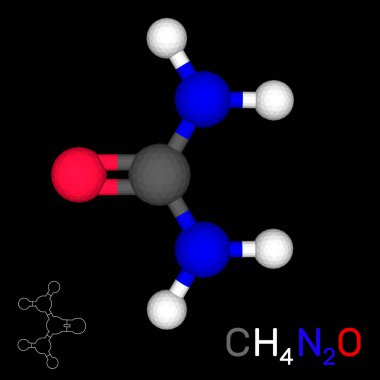 Üre model molekül. Siyah arka plan üzerine izole. 3B vektör hastası