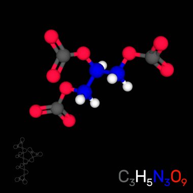 Trinitroglycerin (nitrogliserin) model molekül. Üzerinde izole bla