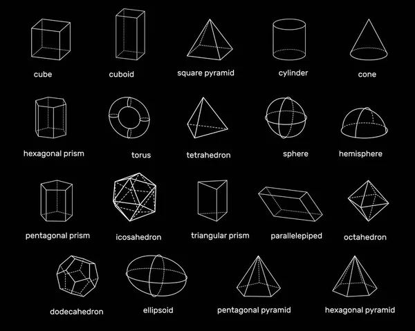 Formas geométricas básicas 3d. Aislado sobre fondo negro. Vector — Vector de stock