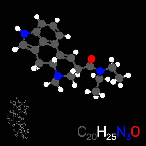 Lsd 모델의 분자 검은 배경에 고립. 벡터 illustr — 스톡 벡터