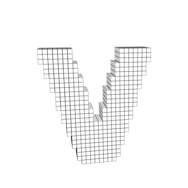 Lettere maiuscole pixelate 3d V. Illustrazione schematica vettoriale . — Vettoriale Stock