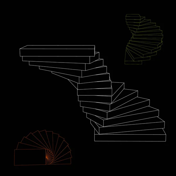 Escadaria em espiral. Isolado em fundo preto. Vector outli —  Vetores de Stock