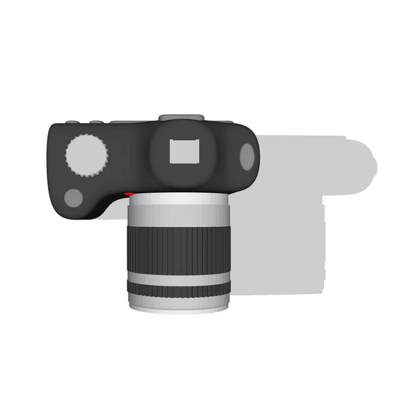 Photo camera. Isolated on white. 3d Vector illustration.Top view — Stock Vector