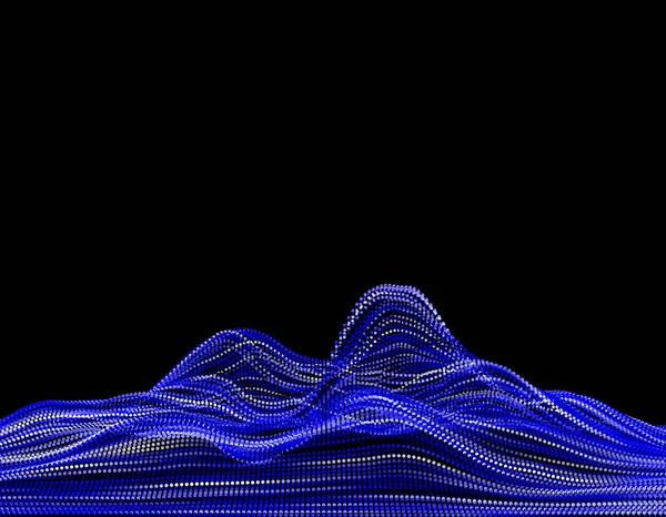 Abstrakte gestreifte Landschaft. Wellenoberfläche der Teilchen. 3D-Vektor — Stockvektor