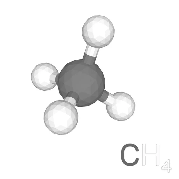 Model molekuly metanu. Izolované na bílém pozadí. 3D vektor — Stockový vektor