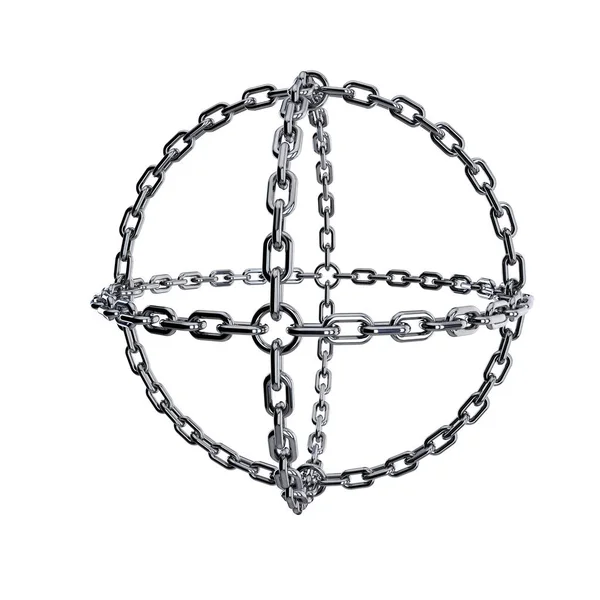 Metal chain in form of sphere.3D rendering illustration. — Stock Photo, Image