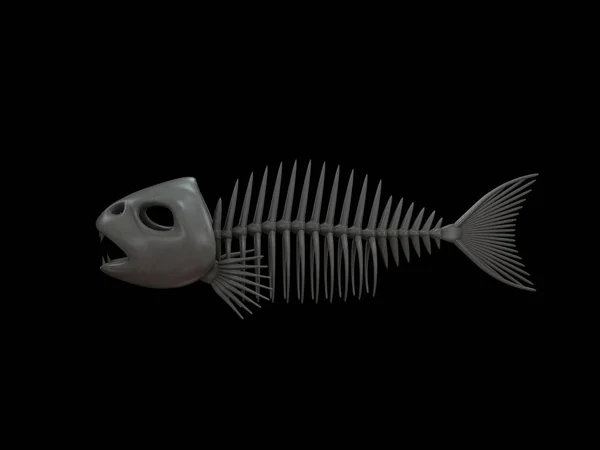 Рибний скелет. Ізольовані на чорному тлі. 3D-рендерінг поганий — стокове фото