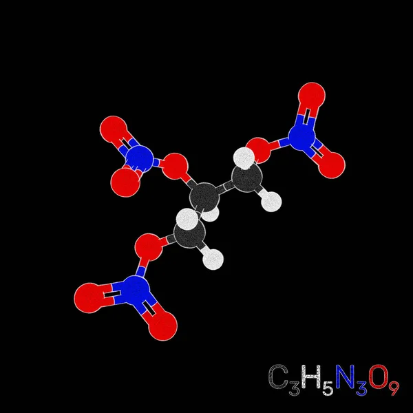 Molécula modelo de trinitroglicerina (nitroglicerina). Aislado en bla —  Fotos de Stock
