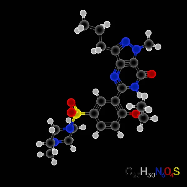 Viagra model molecule. Isolated on black background.  Luminance — Stock Photo, Image