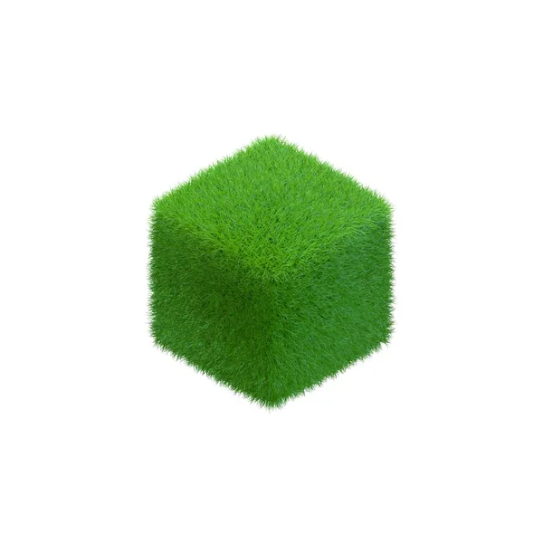 Würfel aus der Gras.3d-Darstellung. 3D-isometrischer Stil. — Stockfoto