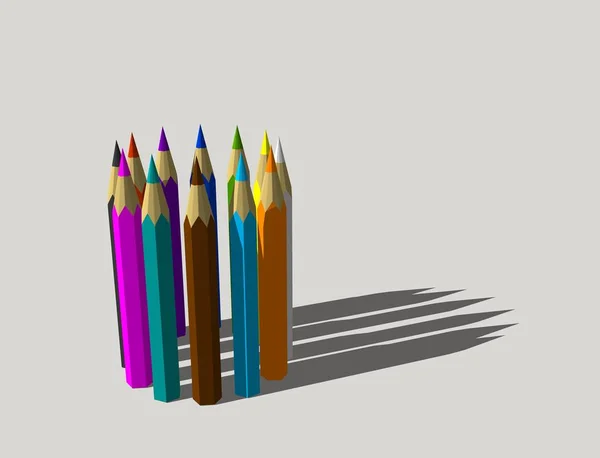 Color pencils. Isolated on gray background. 3D rendering illustr — Stock Photo, Image