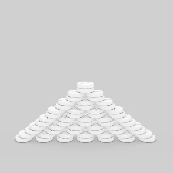Pirámide de pastillas. Aislado sobre fondo gris. Representación 3D illu —  Fotos de Stock