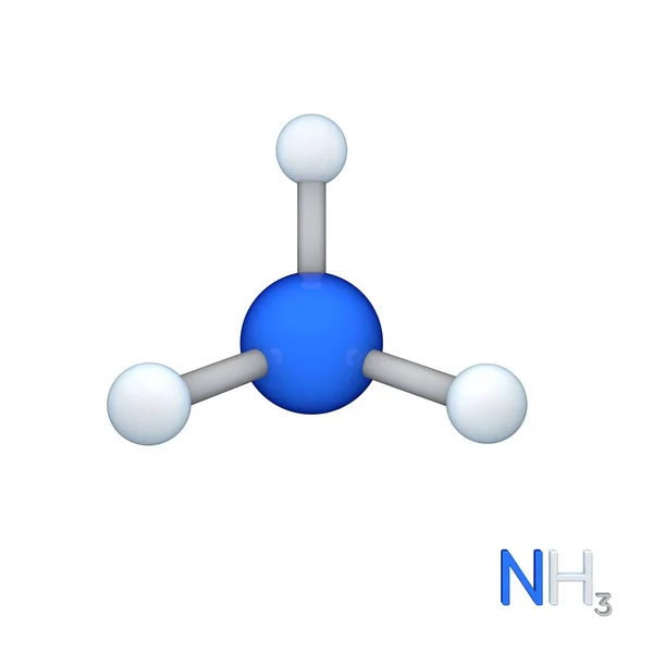Molécula modelo amoníaco. Aislado sobre fondo blanco. Renderi 3D —  Fotos de Stock