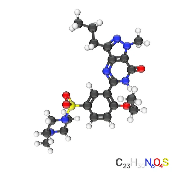 Molécula modelo Viagra. Isolado em fundo branco. Renderização 3D — Fotografia de Stock