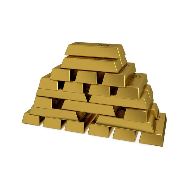 Pyramid från golden barer. Isolerade på vitt. 3D rendering illustr — Stockfoto