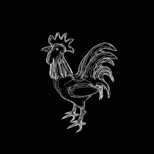 Cock. Isolated on black background. Sketch illustration. — Stock Photo, Image