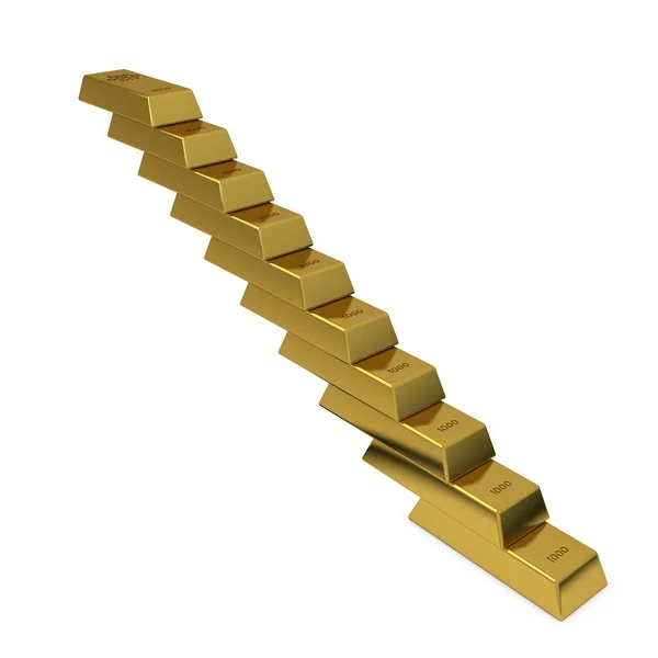 Schodiště ze zlaté cihly. Izolované na bílém. 3D vykreslování ilustr — Stock fotografie