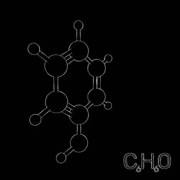 Fenol molecule modelu. Na białym na czarnym tle. Szkic pokazanego — Zdjęcie stockowe