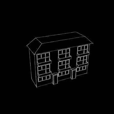 Ev. Siyah arka plan üzerine izole. Kroki çizim.
