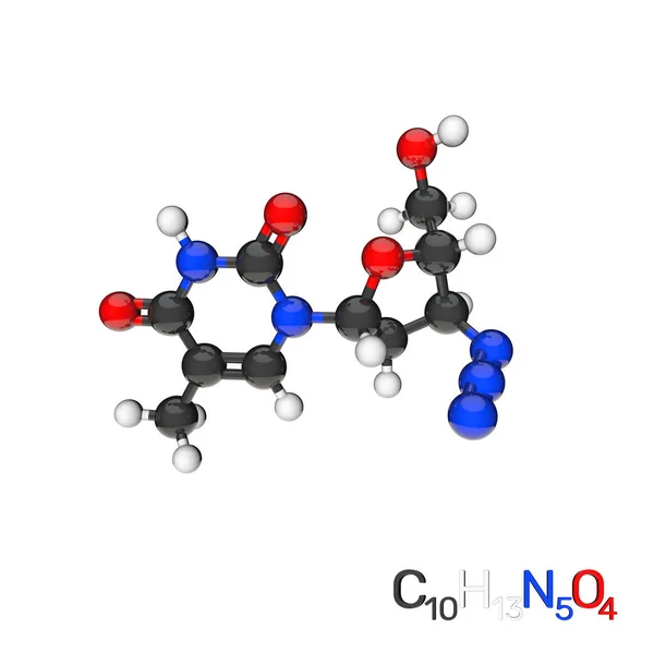 Molécula modelo de zidovudina (Azt). Isolado em fundo branco. 3D — Fotografia de Stock