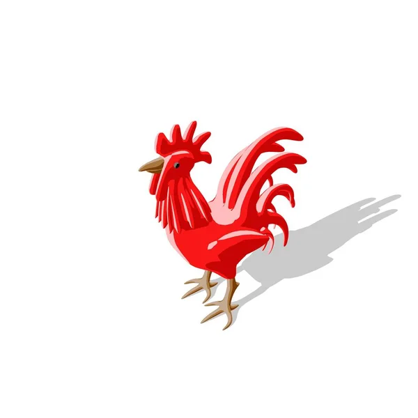 红公鸡。白色背景上的孤立。卡通风格. — 图库照片