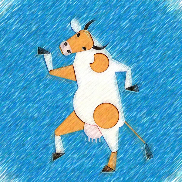 Abstract dancing cow. Drawing style. Digital colorful illustrati