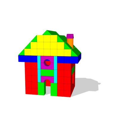 Oyuncak yapı taşları evden. Vektör renkli resimde. Sağa sola