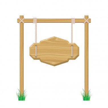 İpte asılı boş ahşap tabela. Beyaz backgr izole