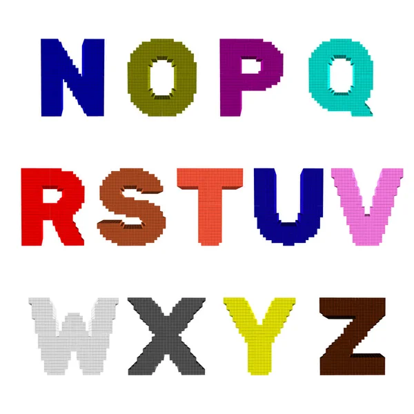 3d pixelated huruf kapital set.Vector colorful illustration.Fro - Stok Vektor