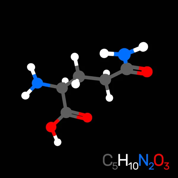 Molécula modelo glutamina. Aislado sobre fondo negro. Vector i — Vector de stock