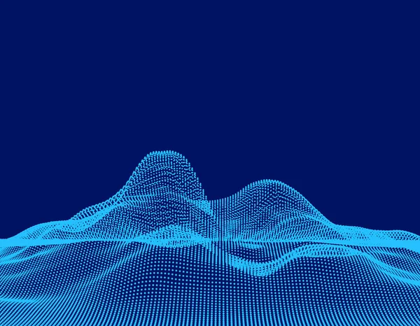 Abstrakte Landschaft. Wellenoberfläche der Teilchen. 3D-Vektor illustr — Stockvektor