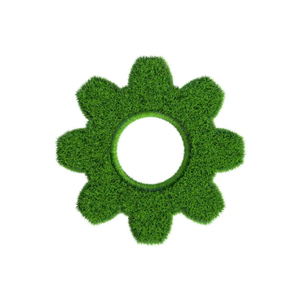 Cogwheel from grass.3D rendering illustration. — Stock Photo, Image
