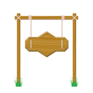 İpte asılı boş ahşap tabela. Beyaz backgr izole