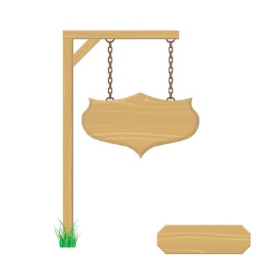 Boş ahşap tabela zinciri üzerinde asılı. Beyaz backg izole