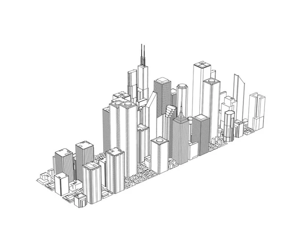 3D модель города. Изолированный на белом фоне. Векторный контур i — стоковый вектор