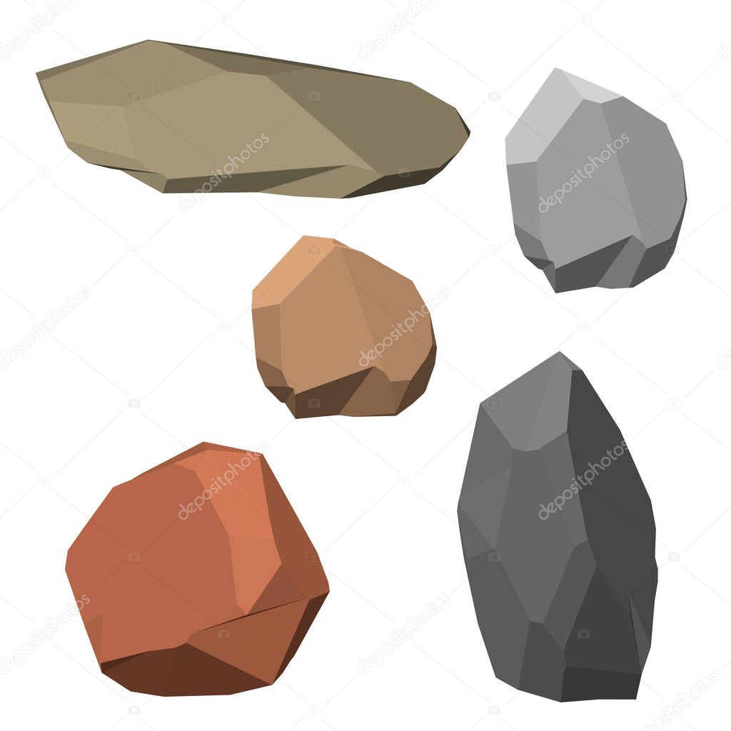 Polygonal stone set. Isolated on white background. 3d Vector ill
