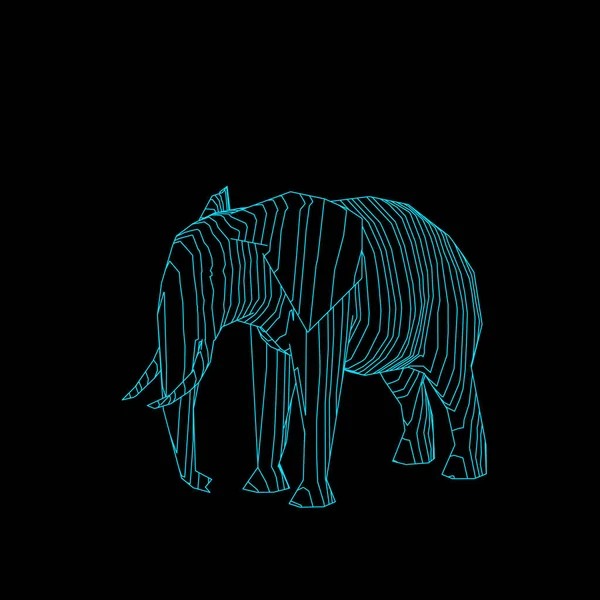 Elefante rayado abstracto. Aislado sobre fondo negro. Vector — Vector de stock