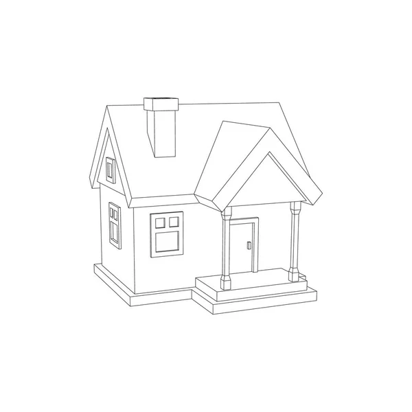 家のモデル。白い背景上に分離。ベクター アウトライン イラスト — ストックベクタ