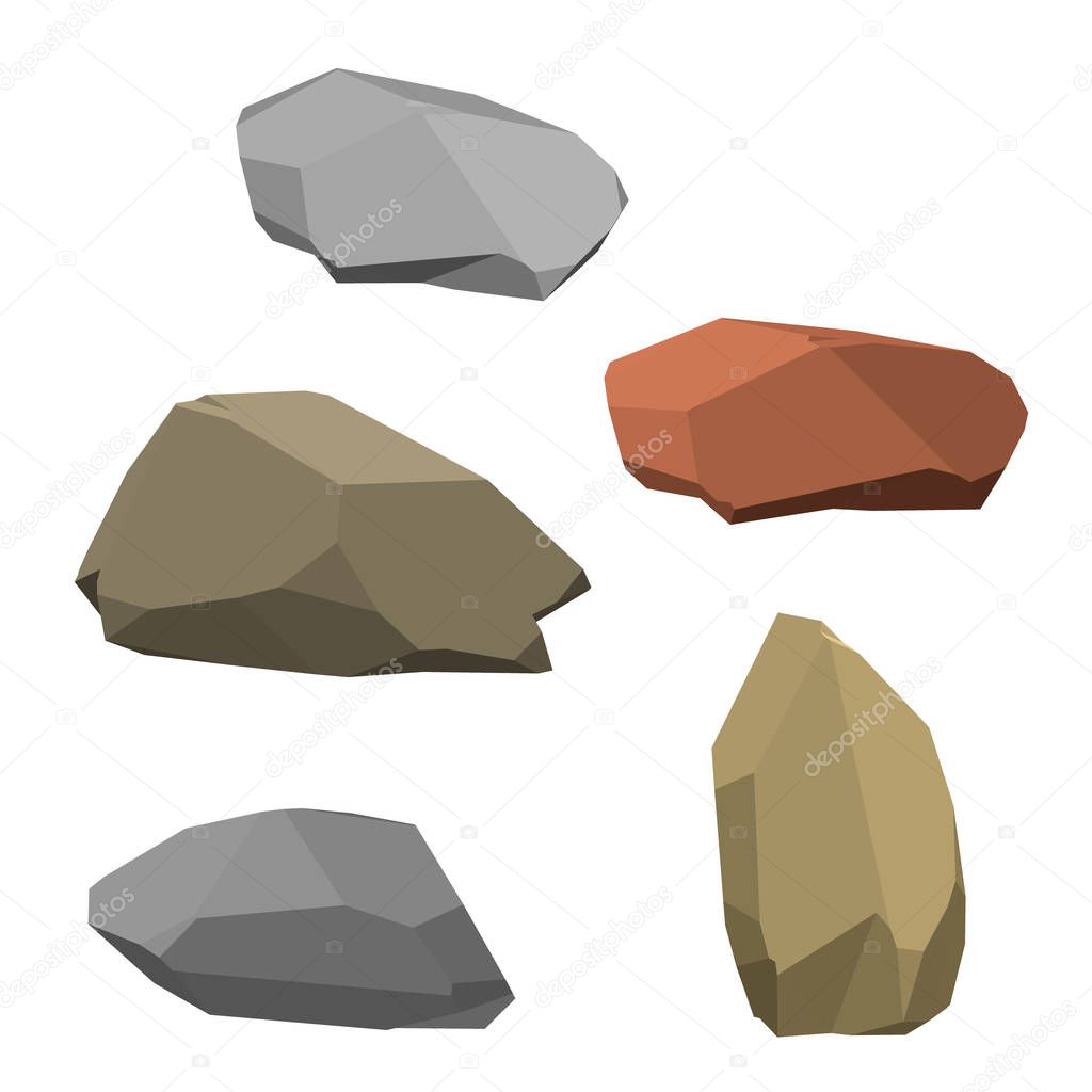 Polygonal stone set. Isolated on white background. 3d Vector ill