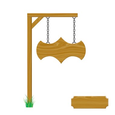 Boş ahşap tabela zinciri üzerinde asılı. Beyaz backg izole